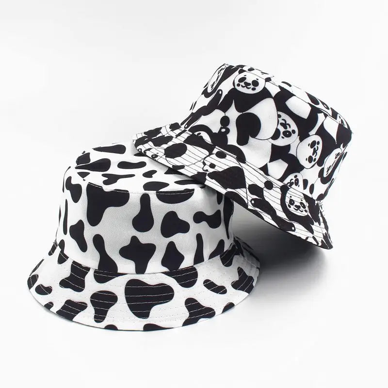 Hot Selling Cow Pattern Printed Reversible Bucket Hat New Double Sided Summer Outdoor Sun Hats for Men for Fishing Parties Daily