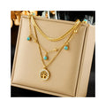 Multi-layer Clavicle Chain Tree of Life Turquoise Pendant Gold Plated Titanium Steel Trendy Necklace for Women