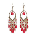 Wholesale Boho Bohemian Earrings Beaded Fashion Jewelry Women Ethnic Style Vintage Hollow Drop Shape Acrylic Beads Tassel