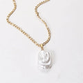 Creative Irregular Square Shape Pearl Pendant 18k Gold Plated Stainless Steel Chain Necklace for Women-Anniversary Gift Party