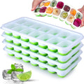 Easy Release Eco-Friendly Food Grade Silicone Ice Cube Molds 14-Piece Stackable Durable Ice Trays with Lids