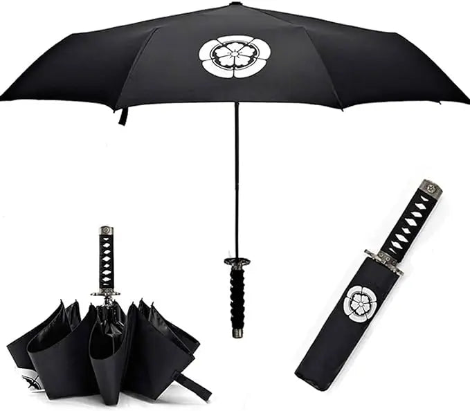 Chinese Umbrella Supplier Custom Foldable Samurai Umbrella Minimalist Iron Tube Metal Frame Rain Black Samurai Sword I Umbrella