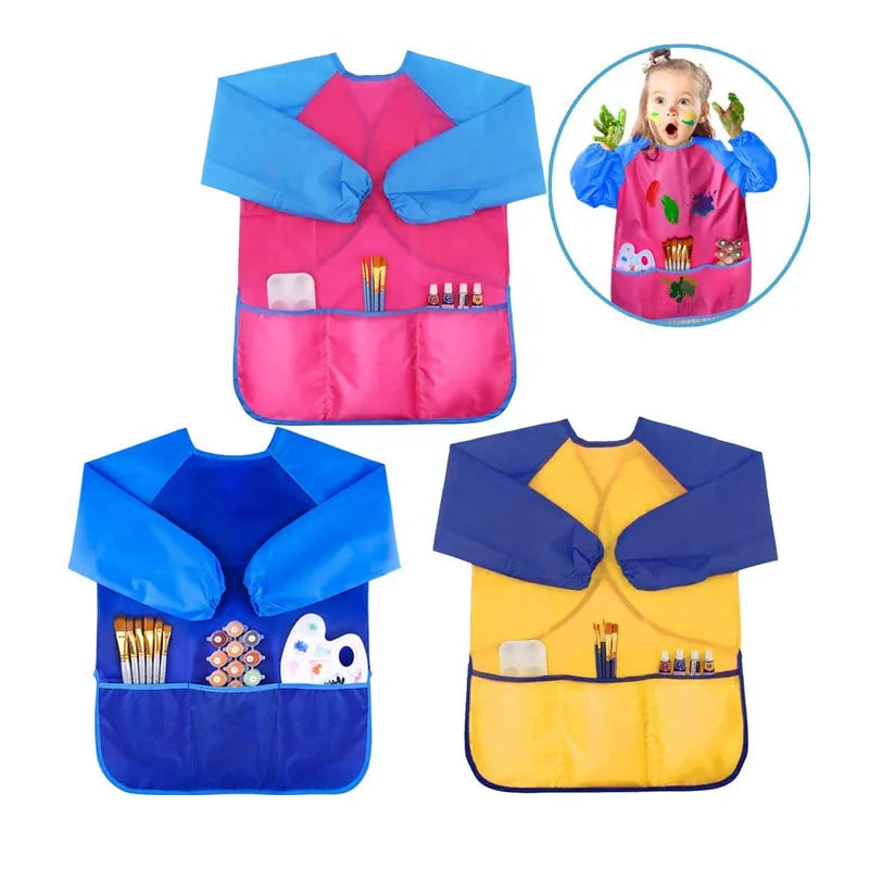 Cute Style Children's Disposable PVC Waterproof Sleeved Apron with Multiple Pockets Eco-Friendly for Daily Cleaning