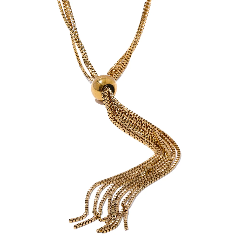 JINYOU 3138 Popular Stainless Steel Sweater Chain Long Pendant Necklace 18K PVD Plated Personalized Fashion Neck Jewelry Gift