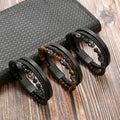 Multi-Layer Braided Magnetic Clasp Skull Beaded Men Bracelets Fashion Nature Stone Stainless Steel Skull Leather Bracelet