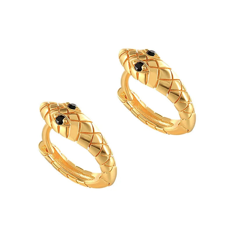 925 Sterling Silver Black Zircon Snake Pattern Huggie Earring Individuality Normcore Silver Jewelry