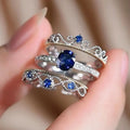 CAOSHI Hot Sale Crown Design Blue Crystal Cubic Zirconia 3pcs Set Rings for Women Luxury Wedding Engagement Silver Plated Rings