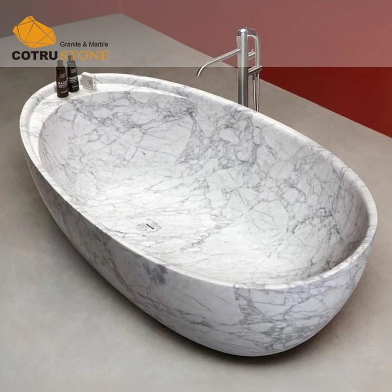 2024 Italian Natural Arabescato White Marble Handmade Bathtub Elegant Indoor Bathroom Freestanding with Competitive Price