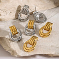 Ilona 18K Gold Plated Twisted Stainless Steel Earrings Classic Style Stud Earrings with Zircon Trendy Hoop Design for Women