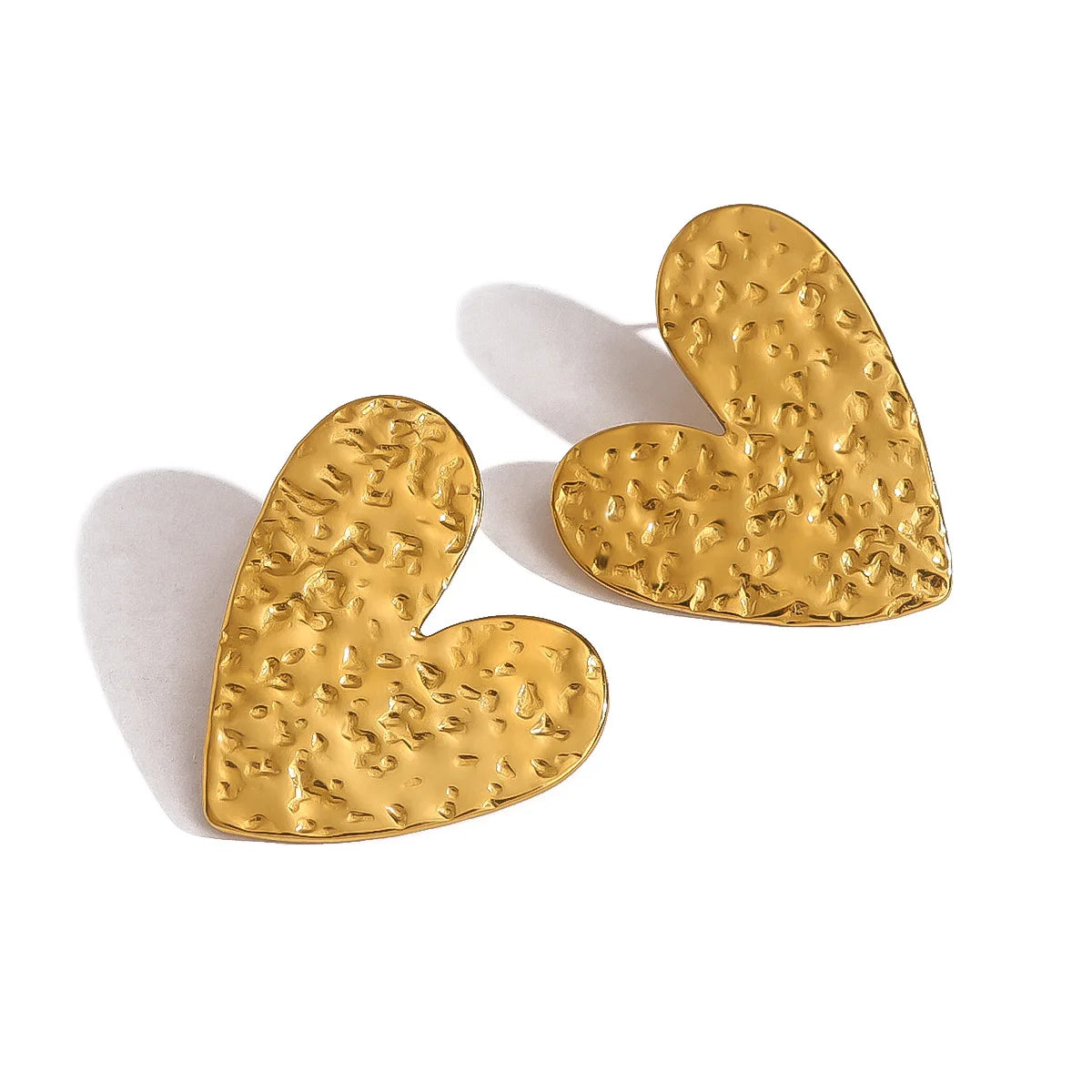 Fashion 18K Gold Plated Stainless Steel Heart-shaped Textured Stud Earrings