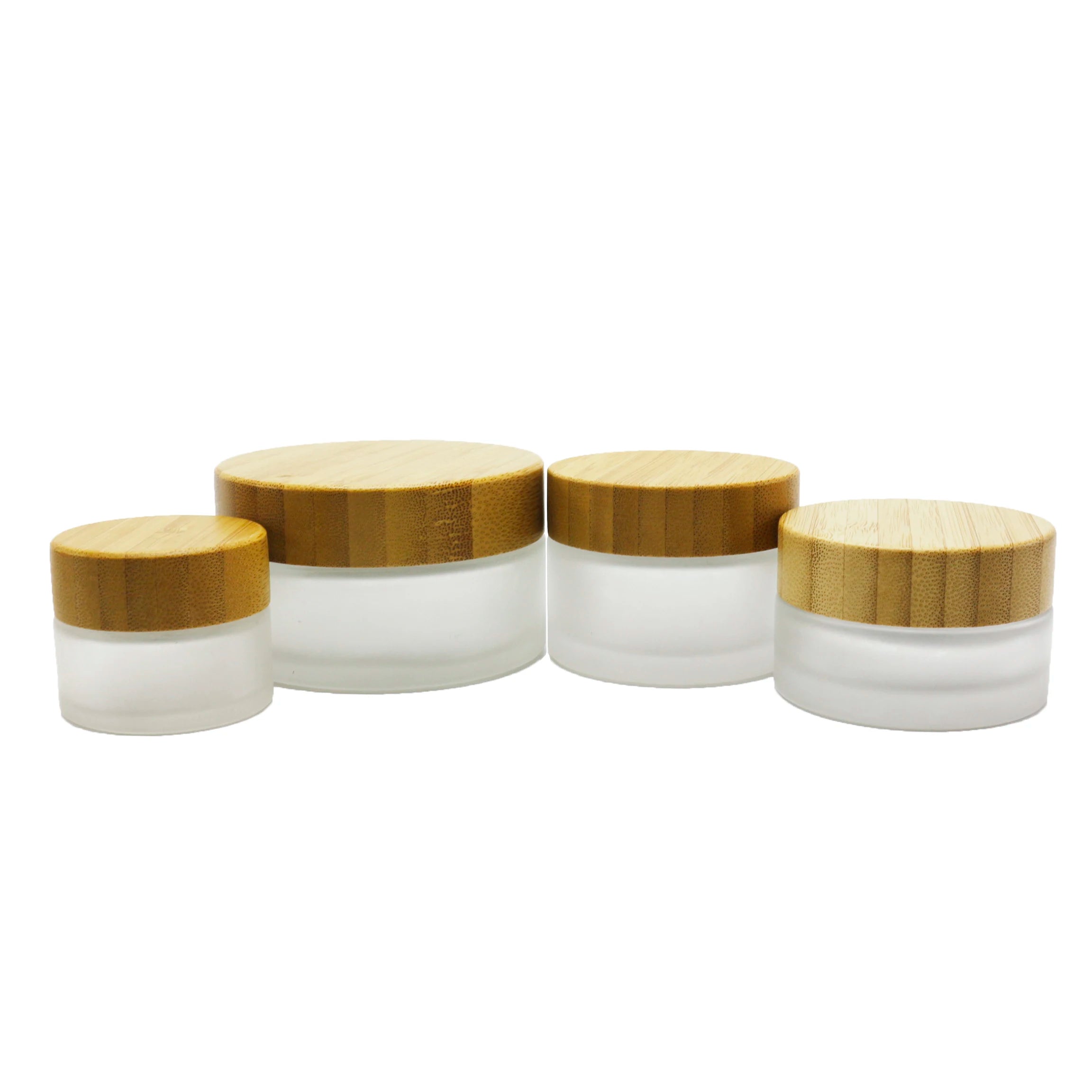 Frosted Clear Skin Care Face Eye Cream Cosmetic Glass Jars with Bamboo Wood Lids