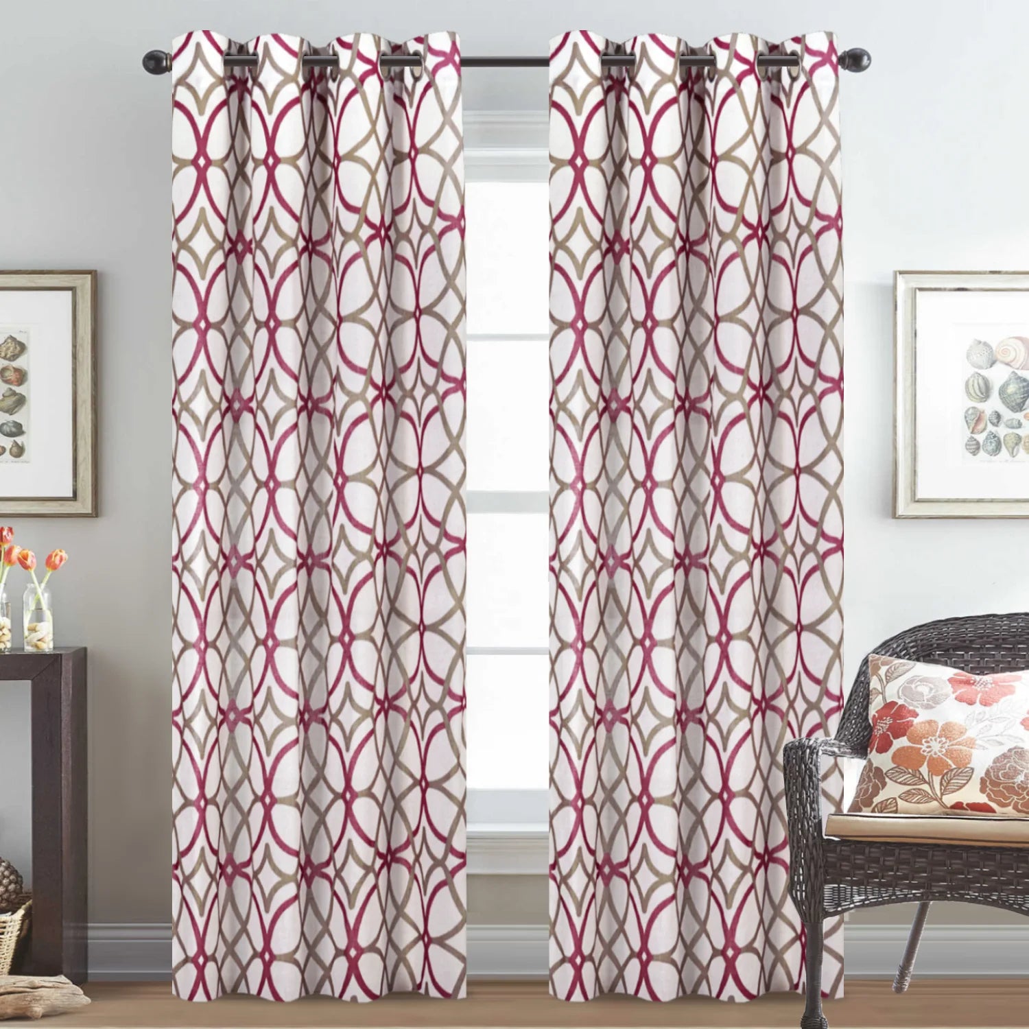 Modern Grommet Top Window Curtains Geometric Line Print Design Blackout Curtains  Home Decor with 2 Panels