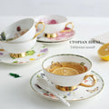 Floral Garden Rose Fine Porcelain Bone China Ceramic Pottery Coffee Cups Royal Tea Cups & Saucers Set
