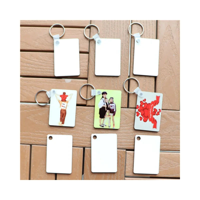 MDFSUB in Stock 40x60mm Rectangle Shape Sublimation Mdf Keychain Double-sided Mdf Sublimation Keychain Blanks with Key Rings