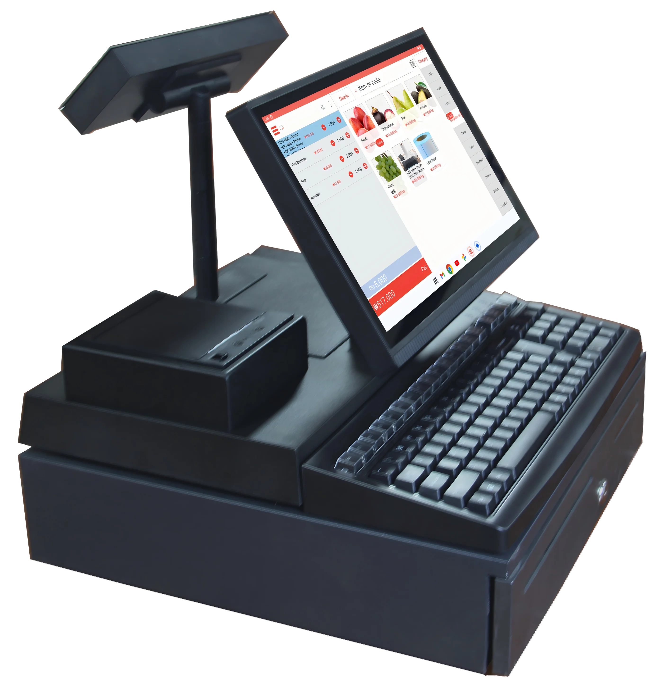 14 Inch Touch Screen Android POS Terminal Cashier Machine Cash Register With LED8 Keyboard 80mm Printer Cashbox for Retail Shop