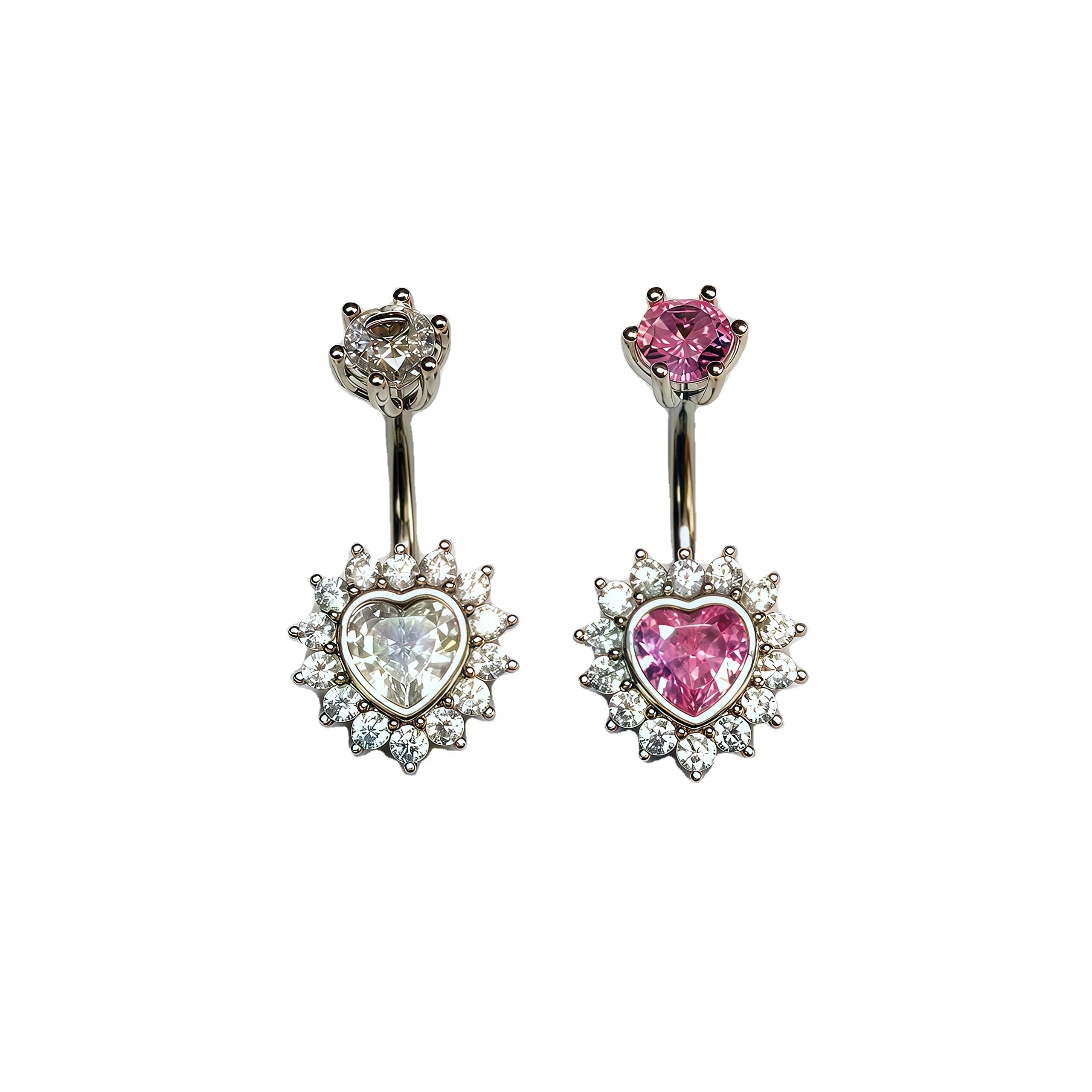 Love Heart Peach Heart Double Headed Zircon Navel Nail Diamond Inlaid Zircon Sparkling Navel Ring Spicy Girl Puncture Accessory