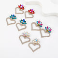 Statement Women Full Diamond Glass Geometric Earrings Hollow Rhinestone Crystal Big Heart Dangle Earrings