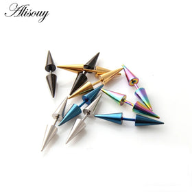 Alisouy 2 Pieces Fashion Punk Rock Rivet Spike Tip Cone Stainless Steel Women Men Ear Stud Earrings Piercing Body Jewelry