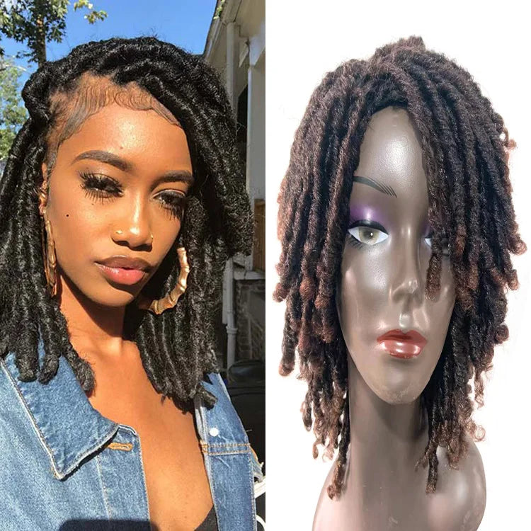 Hot Sale Short Dreadlock Wig Kinky Twist Wigs Part Afro Curly Heat Resistant Synthetic Faux Locs Wig With Curly Ends