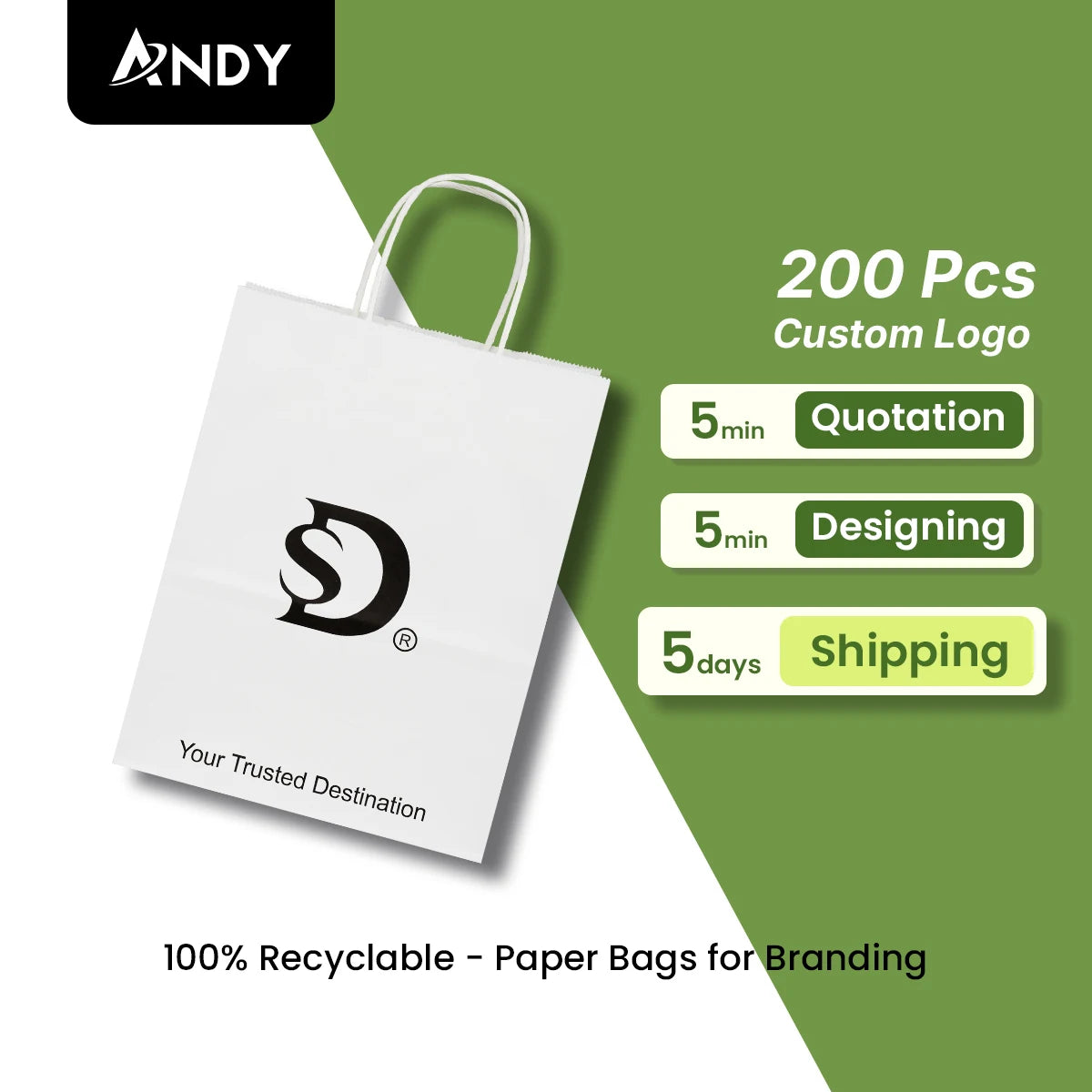 Custom Logo Graphic Printed Brown White Kraft Shopping Paper Bag Classic Style with Low MOQ for Party & Gift