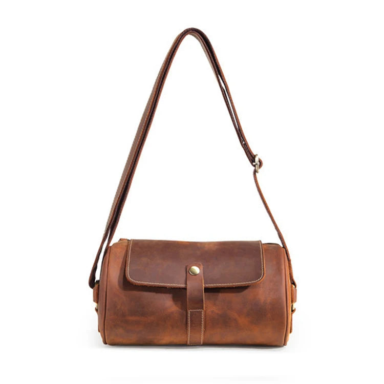 Vintage Crazy Horse Leather Men's First Layer Cowhide Messenger Bag Genuine Leather Retro Shoulder Bag Crossbody Pillow Bag