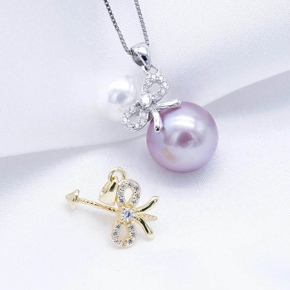 P586 8-12mm DIY Natural  Freshwater Pearl Charm Pendant Accessory 925 Sterling Silver Jewelry for Women Without Chain
