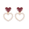 2024 Trendy Sweet Heart Earrings Geometric Hollow Pearl Earrings for Women
