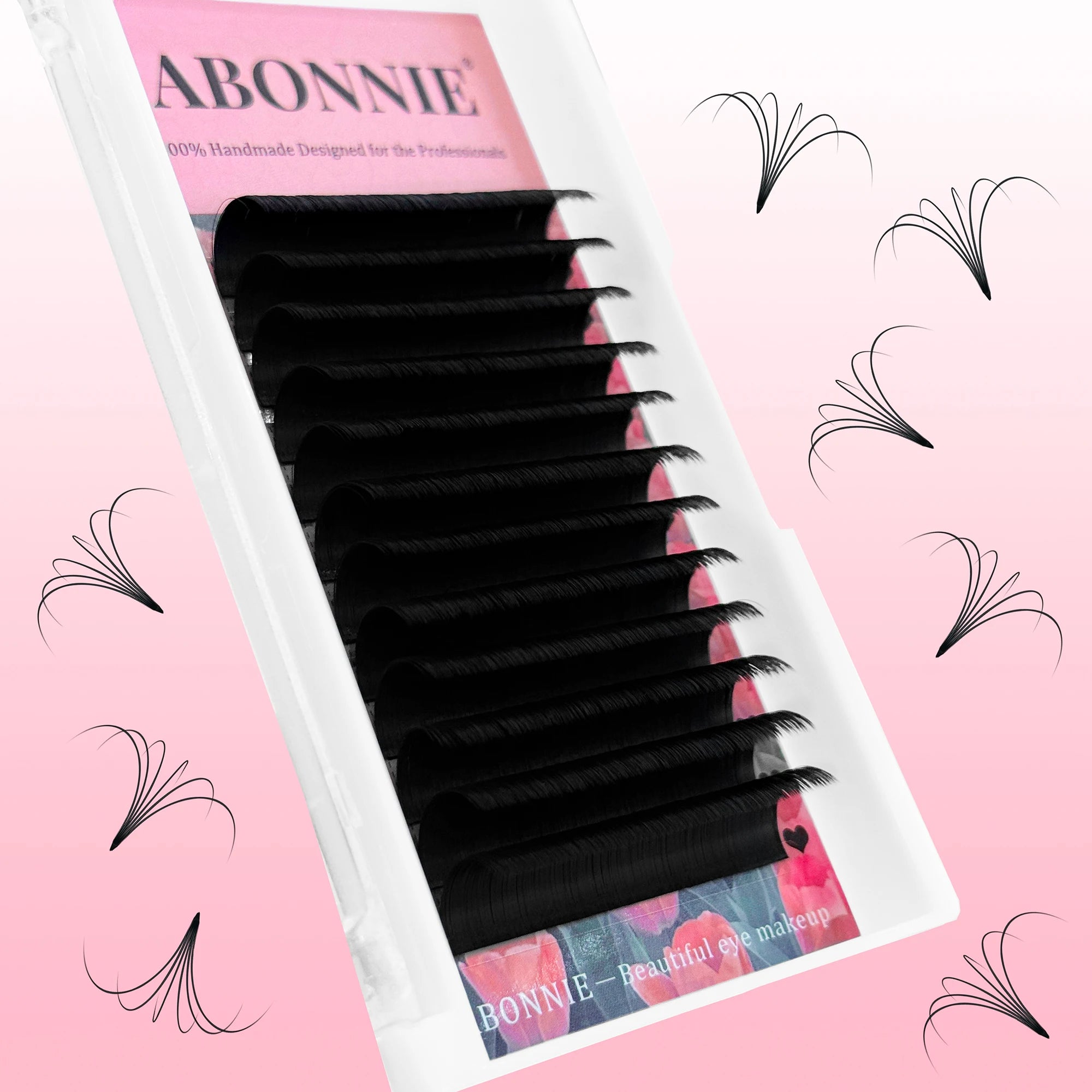 Abonnie Private Label Wholesale Individual Eyelash Extension Easy Fan Cashmere Lash Extensions Jet Black Matte Vegan Lash Trays