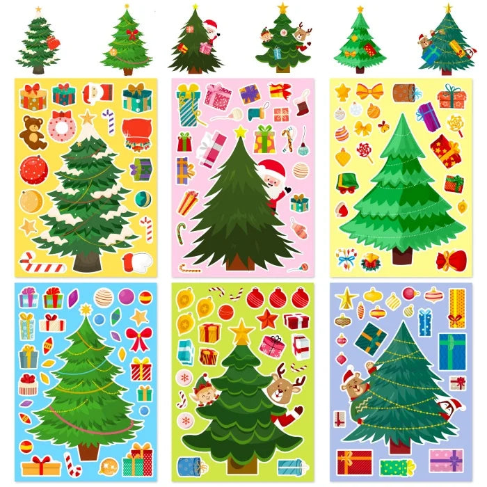 DIY Celebration Kids' Merry Christmas Tree Puzzle Cartoon Window Stickers for Make a Face for Kids