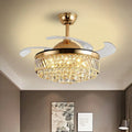European Style Light Luxury Crystal Living Room Dining Room Bedroom Remote Control Ceiling Fan Light Led Home Fan Light