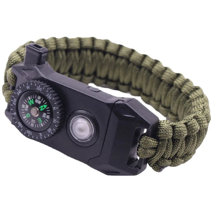 Companion Survival Gear Kit Embedded Compass Fire Starter Emergency Knife Whistle Survival Bracelet for Climbing Casual Use