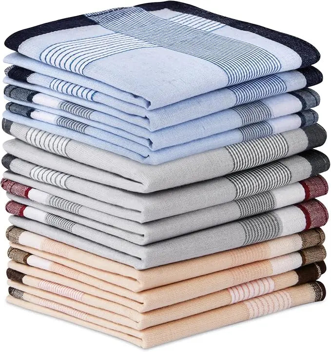 OEM Factory Bulk Wholesale One Dozen 40X40cm Striped Cotton Handkerchiefs Perfect Gift Yarn Dyed Pocket Squares Hankies for Men