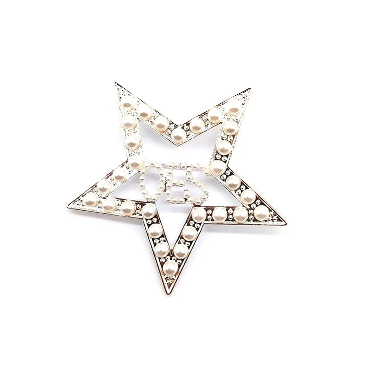 Wholesale Fashion Order of the Eastern Star Sorority Silver Metal Greek Masonic OES Pearl Brooch for Women Jewelry Accessories