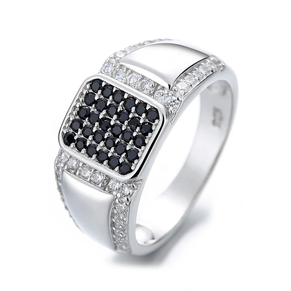 925 Sterling Silver CZ Diamond Black Men's Ring