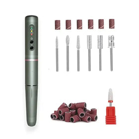 Professional Electric Manicure & Pedicure Set with New Design Nail Buffer Drill Callus Remover Polisher Pen 180 Grit ABS+Metal