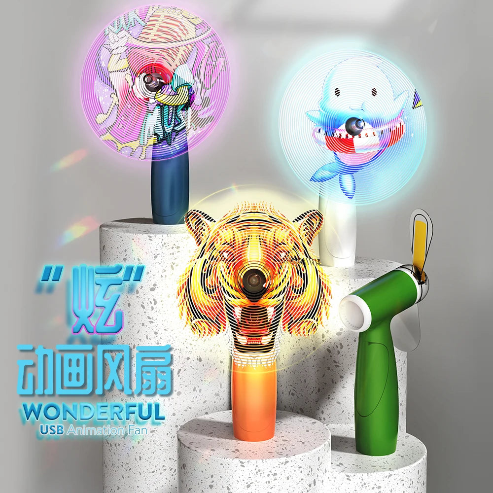 Portable USB Rechargeable LED Message Fan Programmable DIY LED Display Cartoon Animation Automotive Promotional Handheld Fan