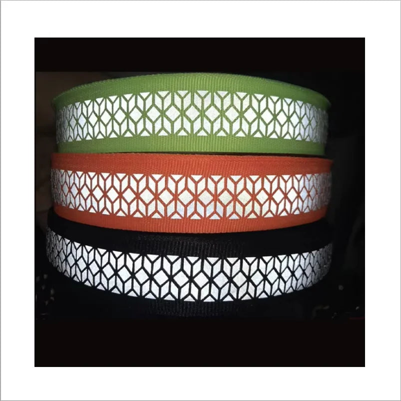 Fluorescent Orange Green Black Non-elastic 100%polyester Reflective Ribbon Print Tape / Hi Vis Reflex Logo Webbing for Garment