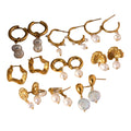J&D 18K Gold Plated Freshwater Pearl Drop Earrings Stainless Steel Wave CC Hoop Fashion Jewelry