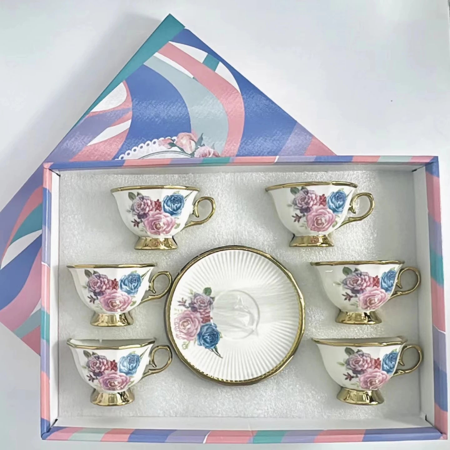 2026 QIAN HU Luxury Arabic Turkish Coffee Tea Cups Set Vintage Ceramic Porcelain Metal Saucer Antique Home Decor New Arrival