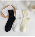 Mary Jane Shoes Matched Disposable Bow Ribbon Solid Frilly Quarter Socks Girls Women Ruffle Crew Socks Cotton Knitted
