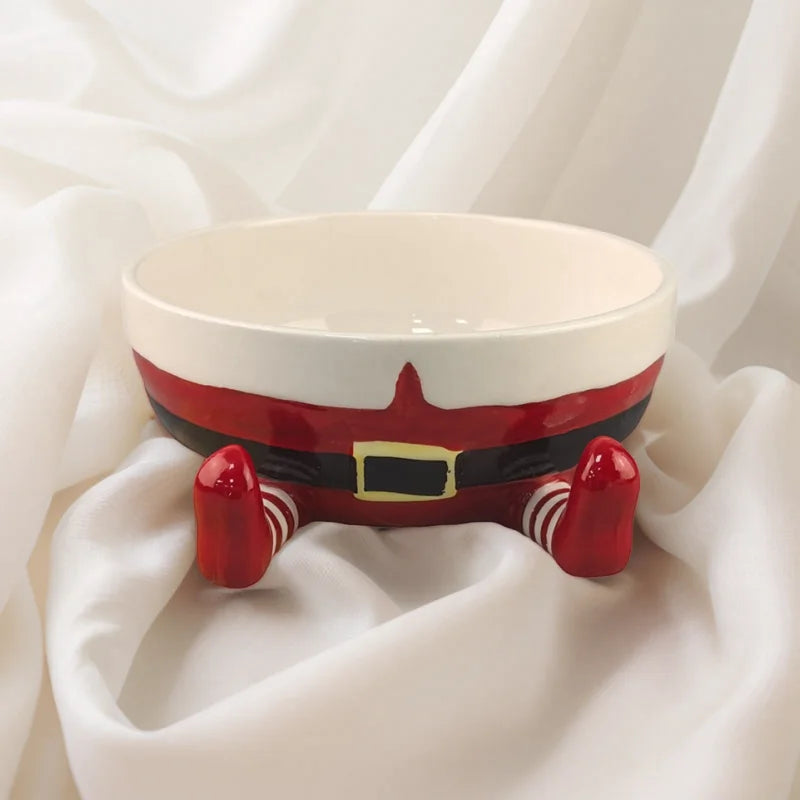 Wholesale Customized 7 Inch Handpainted Ceramic Santa Claus Candy Bowl Salad Bowl Cookie Bowl MegaBDM