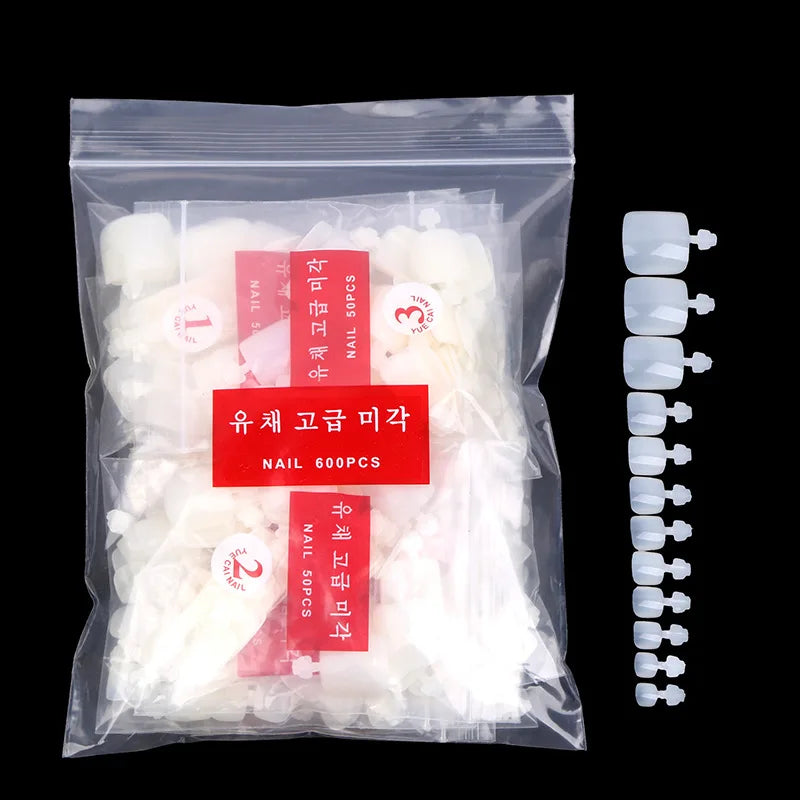 500pcs French Toe Tips Natural Acrylic Fake Nails Europe Style Artificial Fingernails False Nail for DIY Salon