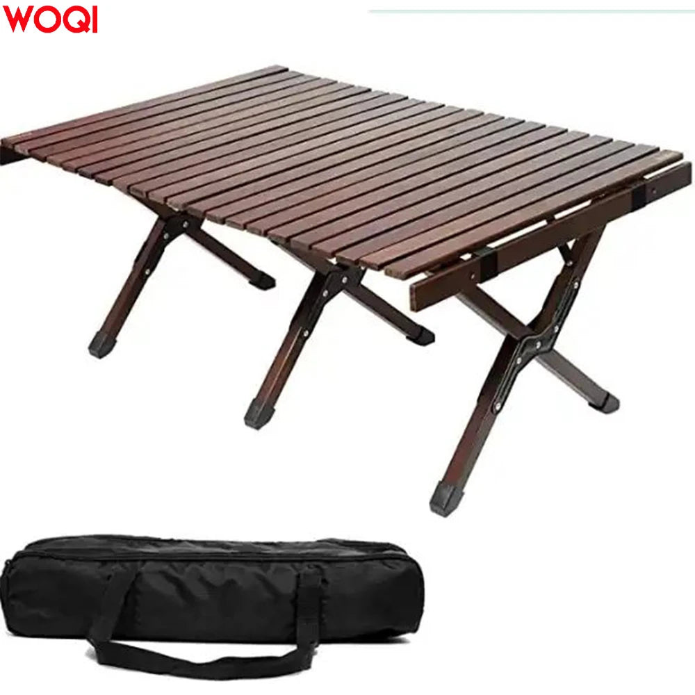 Woqi High Quality Wooden Rolling Table Lightweight Camping Picnic Beech Folding Easy Roll up Outdoor Tables