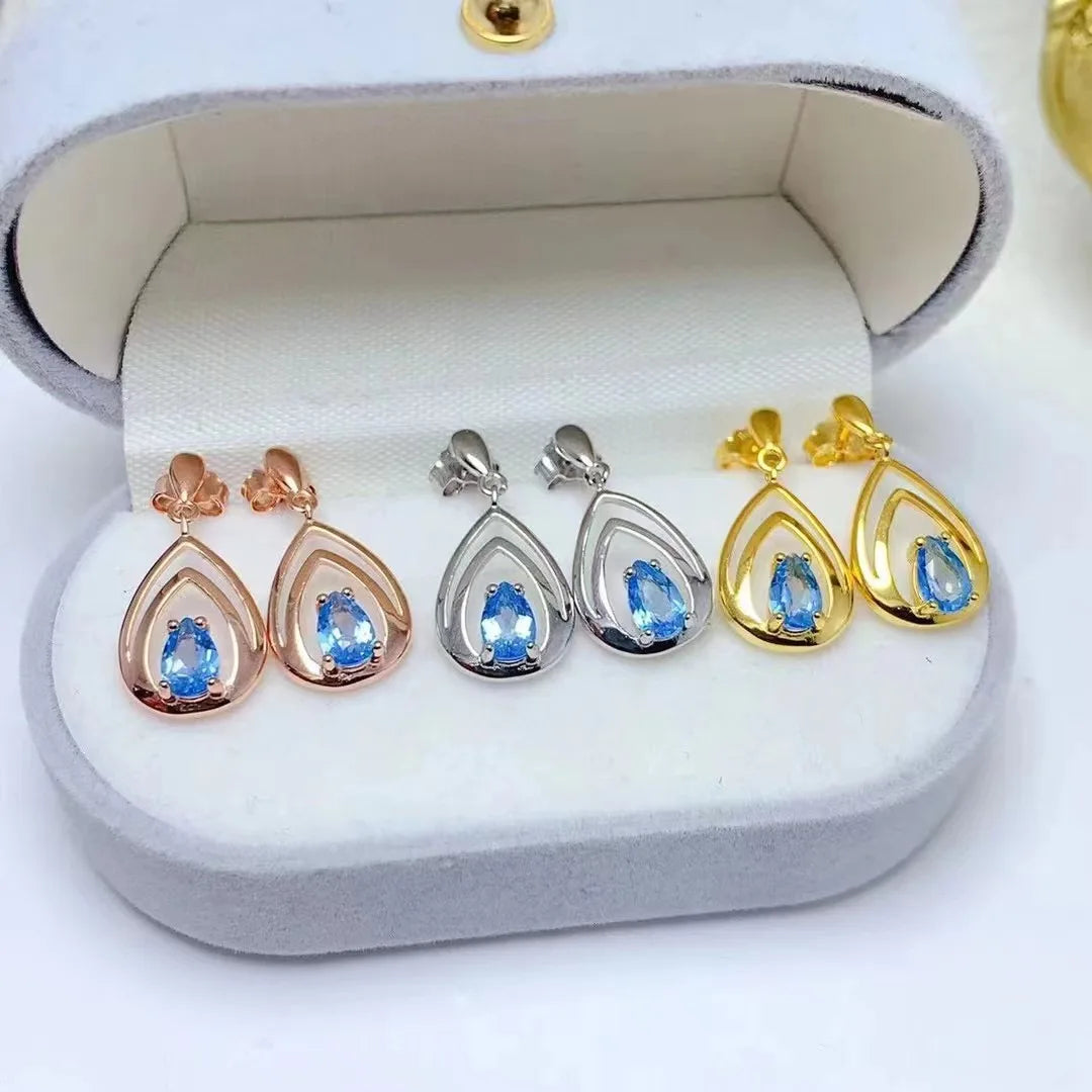 Hot Sale Gold Plated 925 Sterling Silver Pear Cut Natural Topaz Classic Hypoallergenic Wedding & Party Drop Earrings for Girls