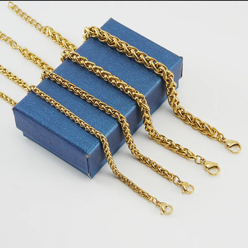 Wholesale 18K Gold Plated Stainless Steel 3mm 4mm 5mm 6mm Stainless Steel Flower Basket Thick Basic Chain Bracelet Unisex