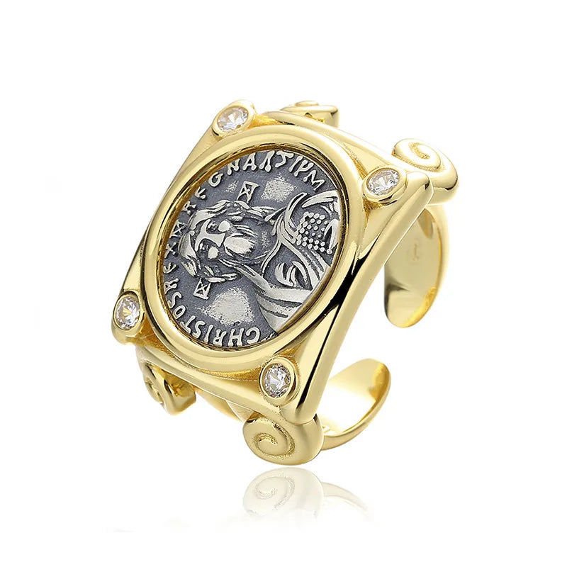 Hot Selling Byzantine Empire Gold Plated Coin Cuff Ring Jewelry for Men Male Boy