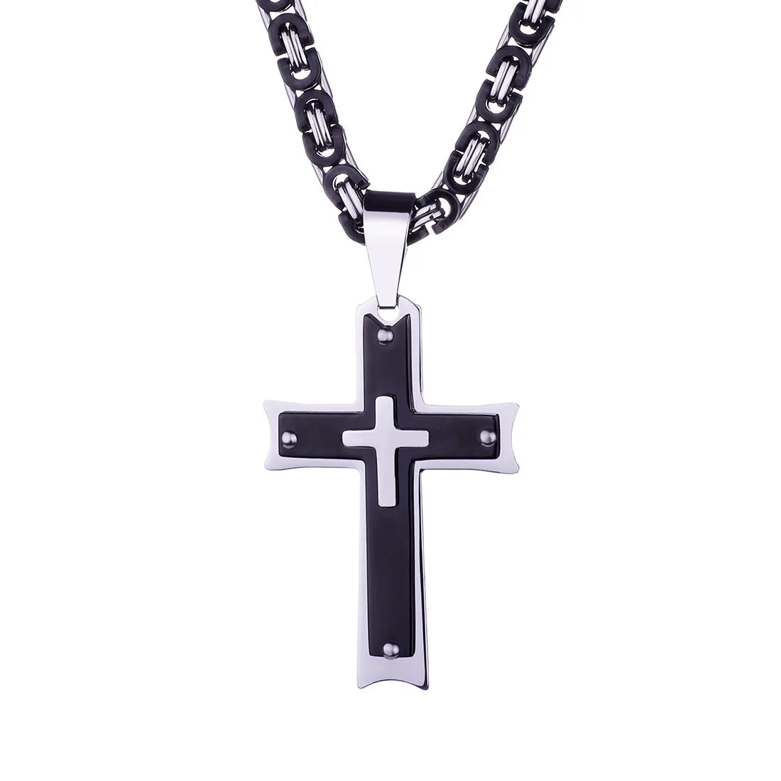 Latest Design 3 Layer Stainless Steel Christmas Gift  Religion Cross Necklace Pendant