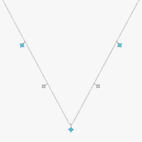 925 Sterling Silver Daily Fine Jewelry Fashion Stunning Turquoise Clear CZ Link Chain Charm Necklace for Women
