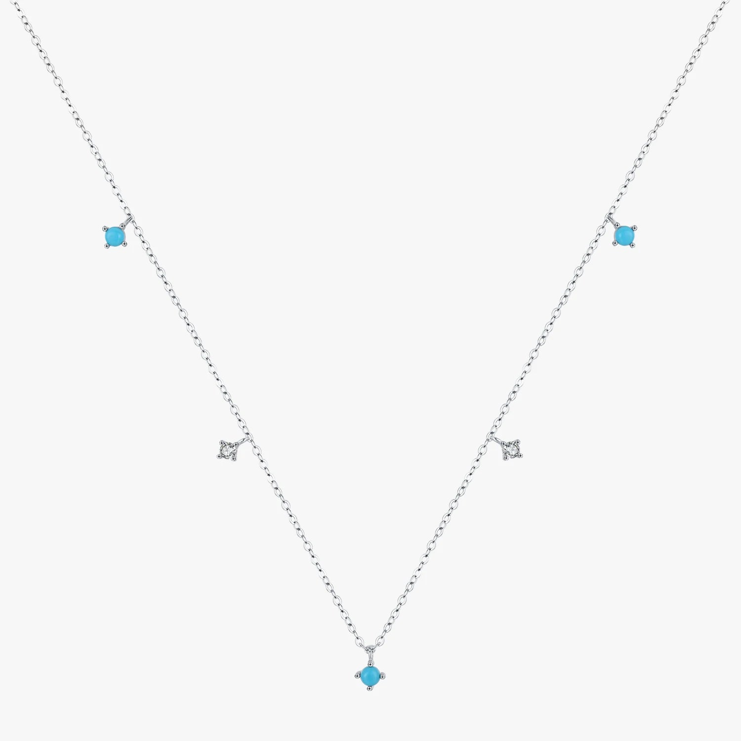 925 Sterling Silver Daily Fine Jewelry Fashion Stunning Turquoise Clear CZ Link Chain Charm Necklace for Women