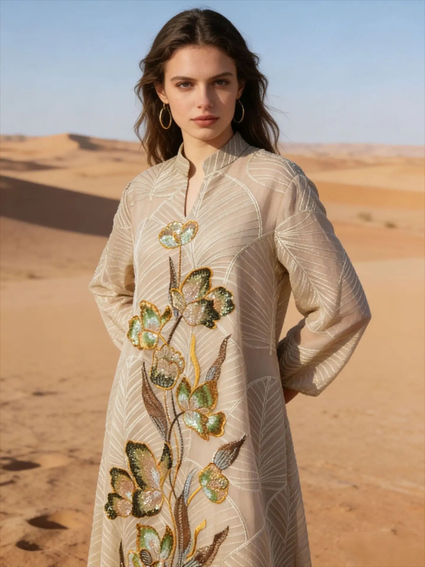 Wholesale Middle East Muslim Dress Women's Loose Mesh Embroidery Dubai Muslim Maxi Long Dress